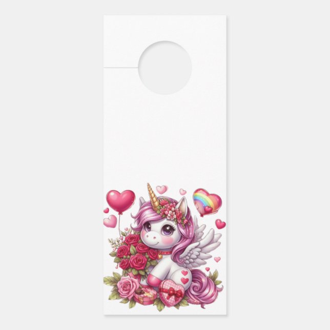 Cute Valentine's day unicorn Door Hanger (Front)
