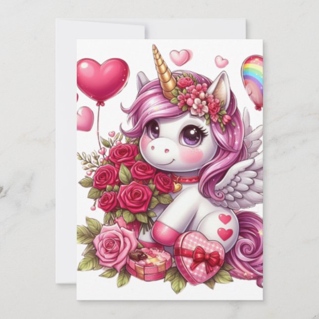Cute Valentine's day unicorn Holiday Card (Front)