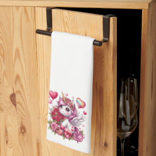 Cute Valentine's day unicorn Kitchen Towel