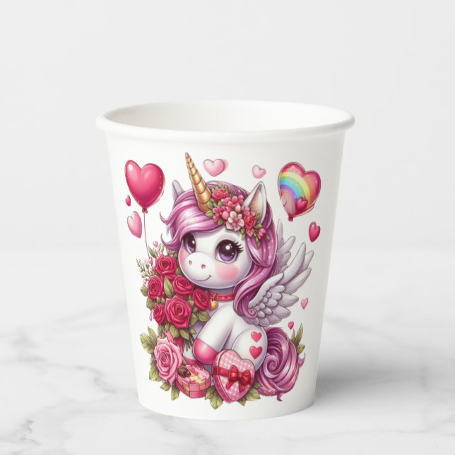Cute Valentine's day unicorn Paper Cups (Front)