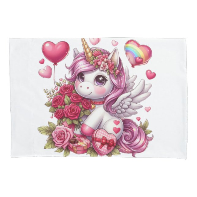 Cute Valentine's day unicorn Pillowcase (Front)