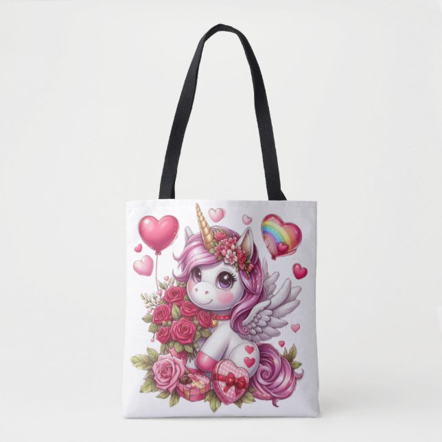 Cute Valentine's day unicorn Tote Bag (Front)