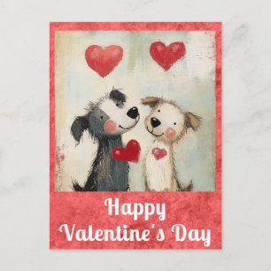 Cute Valentines Day Watercolor Puppy Dog Heart Postcard