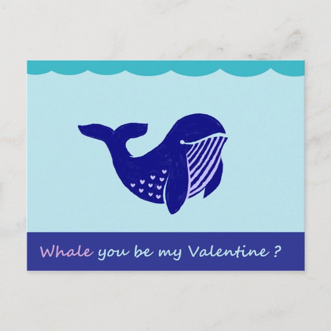 Cute Valentine's Day Whale Funny Postcard (Front)