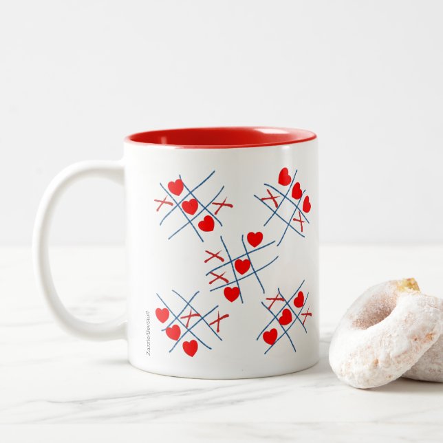 Cute Valentine's Heart Tic-Tac-Toe Pattern Mug (With Donut)