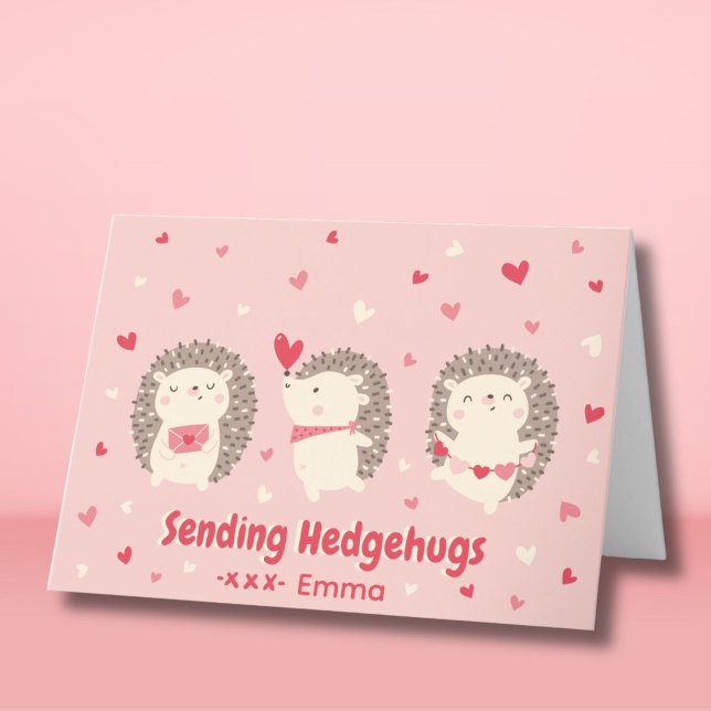 Cute Valentine's hedgehogs on light pink Holiday Card (Creator Uploaded)