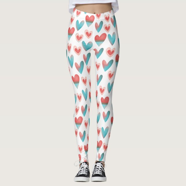 Cute Valentines Jour Coeur Leggings (Devant)