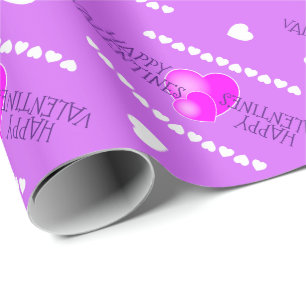 Cute Valentines Pink and White Hearts on PURPLE Wrapping Paper