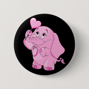 Cute Valentine's Pink Elephant 2 Inch Round Button