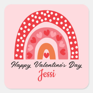 Cute Valentines Rainbow Personalized Square Sticke Square Sticker