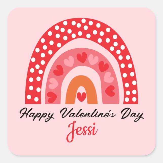 Cute Valentines Rainbow Personalized Square Sticke Square Sticker (Front)