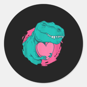 Cute Valentines T-rex Heart Dinosaur Lover Gift Re Classic Round Sticker