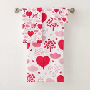 Cute Valentines tree shapes hearts pattern Bath Towel Set