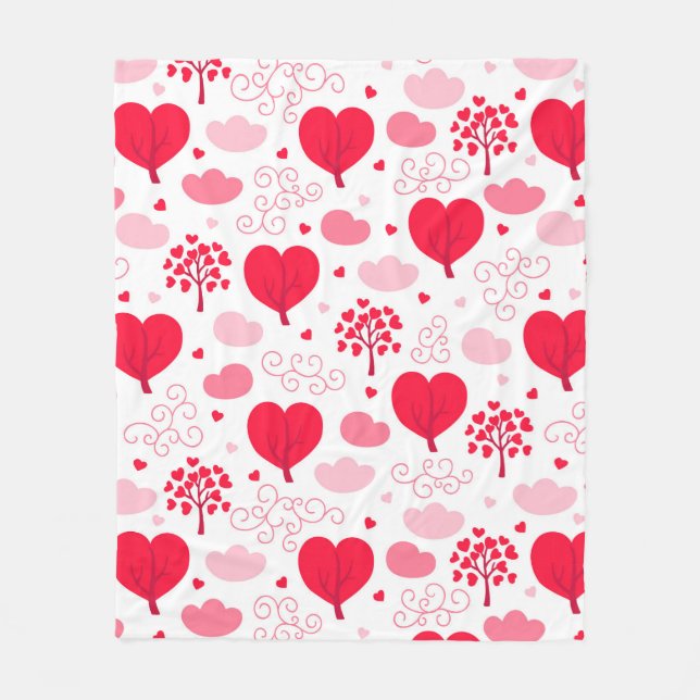 Cute Valentines tree shapes hearts pattern Fleece Blanket (Front)