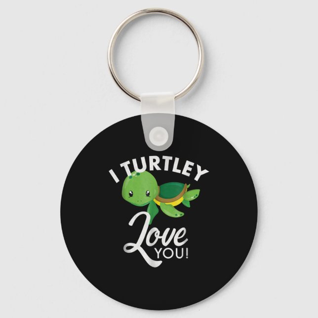 Cute Valentines Turtle I Turtley Love You Keychain (Front)