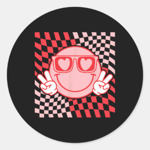 Cute Valentines Vibes Smile Face Valentine Day Men Classic Round Sticker