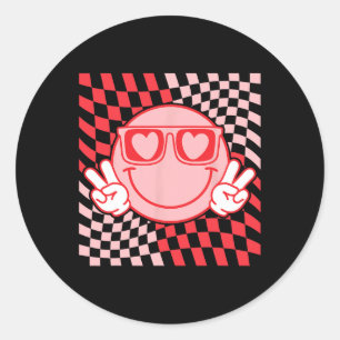 Cute Valentines Vibes Smile Face Valentine Day Men Classic Round Sticker