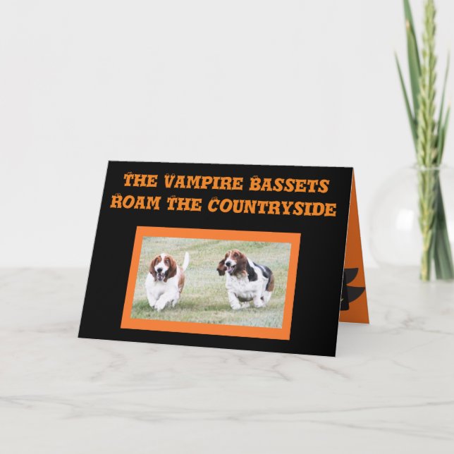 Cute "Vampire Bassets" on Funny Halloween Card (Front)