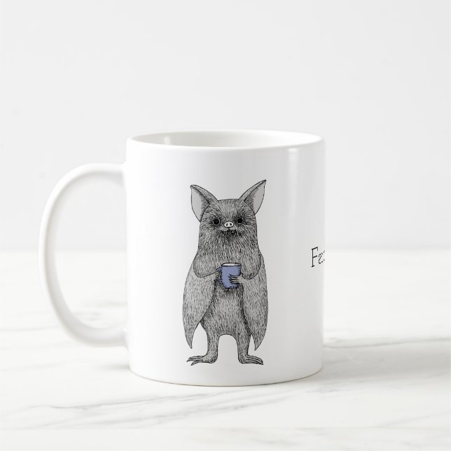 Cute Vampire Bat with Coffee Funny custom name  Mug (Left)