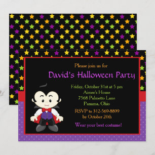 Cute Vampire Boy Halloween Costume Party Invitation