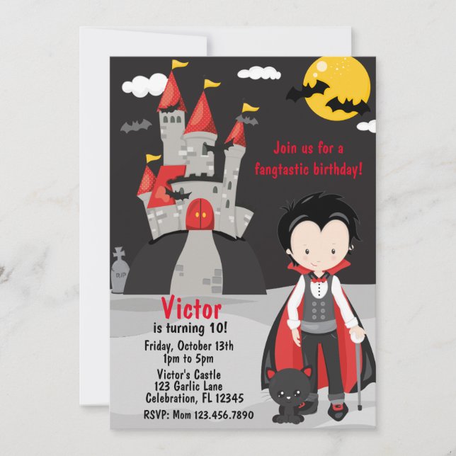 Cute Vampire Boy Halloween Kids Spooky Invitation (Front)