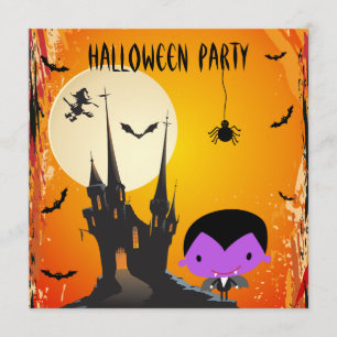Cute Vampire & Castle Halloween Party Invites