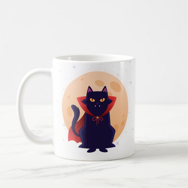 Cute Vampire Cat Coffee Mug (Left)