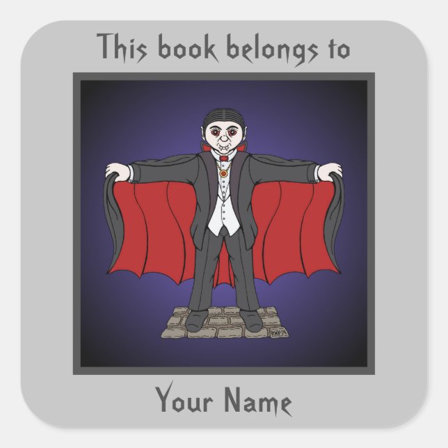 Cute Vampire/Dracula Bookplate Square Sticker (Front)