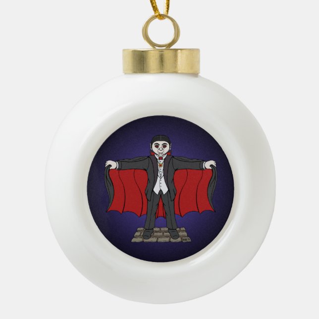Cute Vampire/Dracula Ceramic Ball Christmas Ornament (Front)