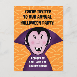 Cute Vampire Dracula Halloween Party Invite Postcard