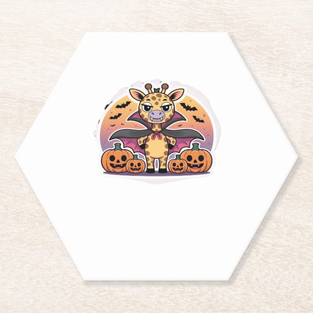 Cute Vampire Giraffe Halloween � Funny Spooky Anim Paper Coaster (Front)