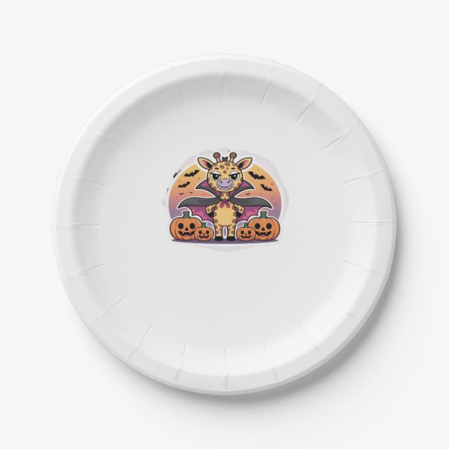 Cute Vampire Giraffe Halloween � Funny Spooky Anim Paper Plate (Front)