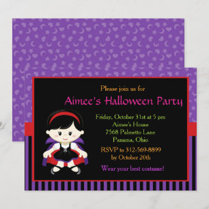 Cute Vampire Girl Halloween Party Invitation