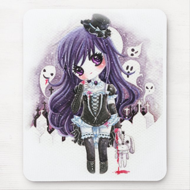 Cute vampire girl with ghosts and bloody bunny mouse pad (Front)