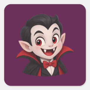 Cute Vampire Halloween Cartoon Square Sticker