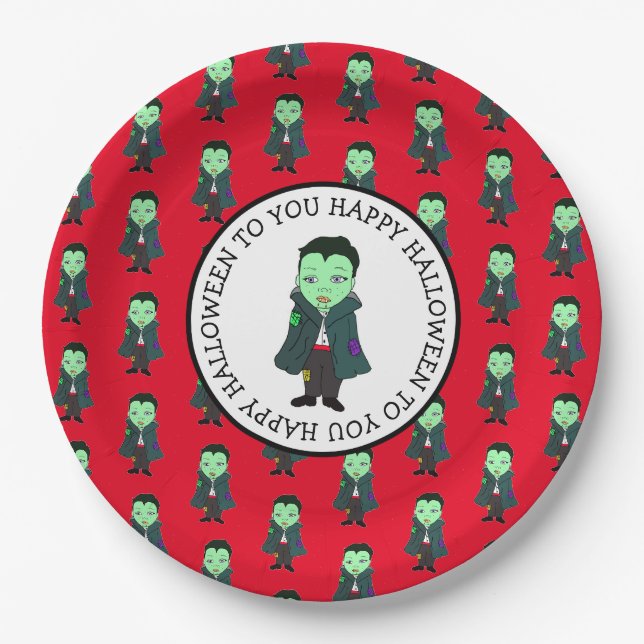 Cute Vampire Halloween Party Paper Plate (Front)