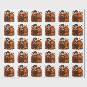 Cute Vampire Halloween Pumpkin Cat Spooky Autumn Wrapping Paper