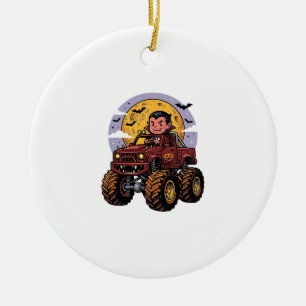 Cute Vampire Monster Truck Halloween Shirt Design_ Ceramic Ornament