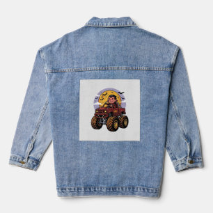 Cute Vampire Monster Truck Halloween Shirt Design_ Denim Jacket