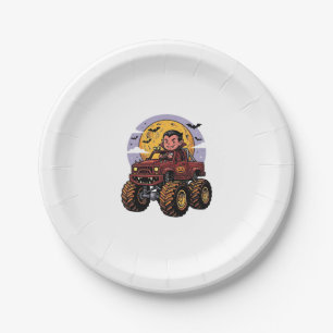 Cute Vampire Monster Truck Halloween Shirt Design_ Paper Plate