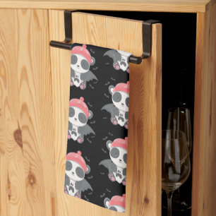 Cute Vampire Panda Bats Ghost Black Halloween Kitchen Towel