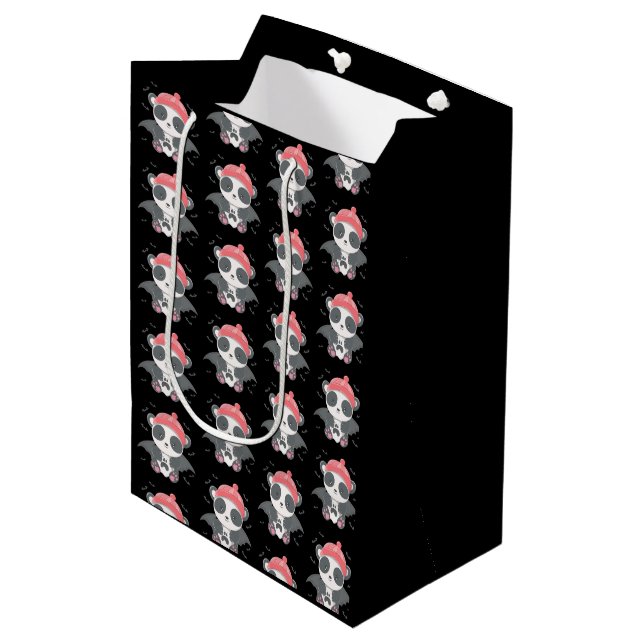 Cute Vampire Panda Bats Ghost Black Halloween Medium Gift Bag (Front Angled)