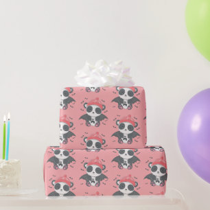 Cute Vampire Panda Bats Ghost Pink Halloween Wrapping Paper