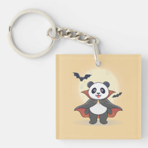 Cute Vampire Panda in Cape with Bats Keychain