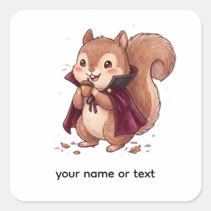 Cute Vampire Squirrel with Acorn Halloween Cape Co Square Sticker