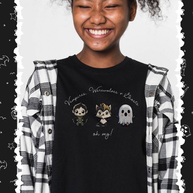 Cute Vampire, Werewolf and Ghost Halloween T-Shirt (Creator Uploaded)