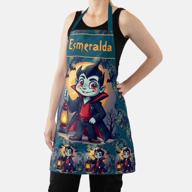 Cute Vampire with Lantern Kawaii Halloween Apron (Insitu)