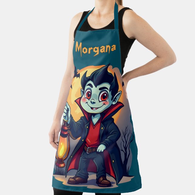 Cute Vampire with Lantern Kawaii Halloween Apron (Insitu)