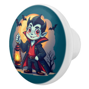 Cute Vampire with Lantern Kawaii Halloween Ceramic Knob