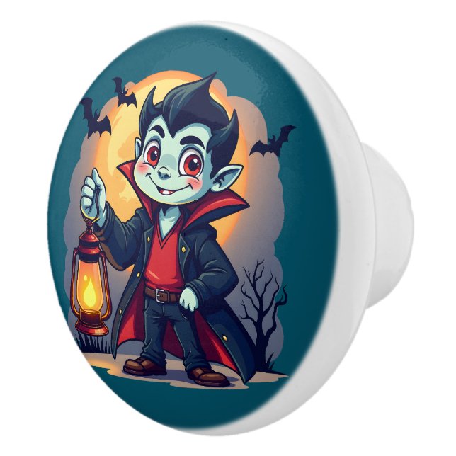 Cute Vampire with Lantern Kawaii Halloween Ceramic Knob (Right)